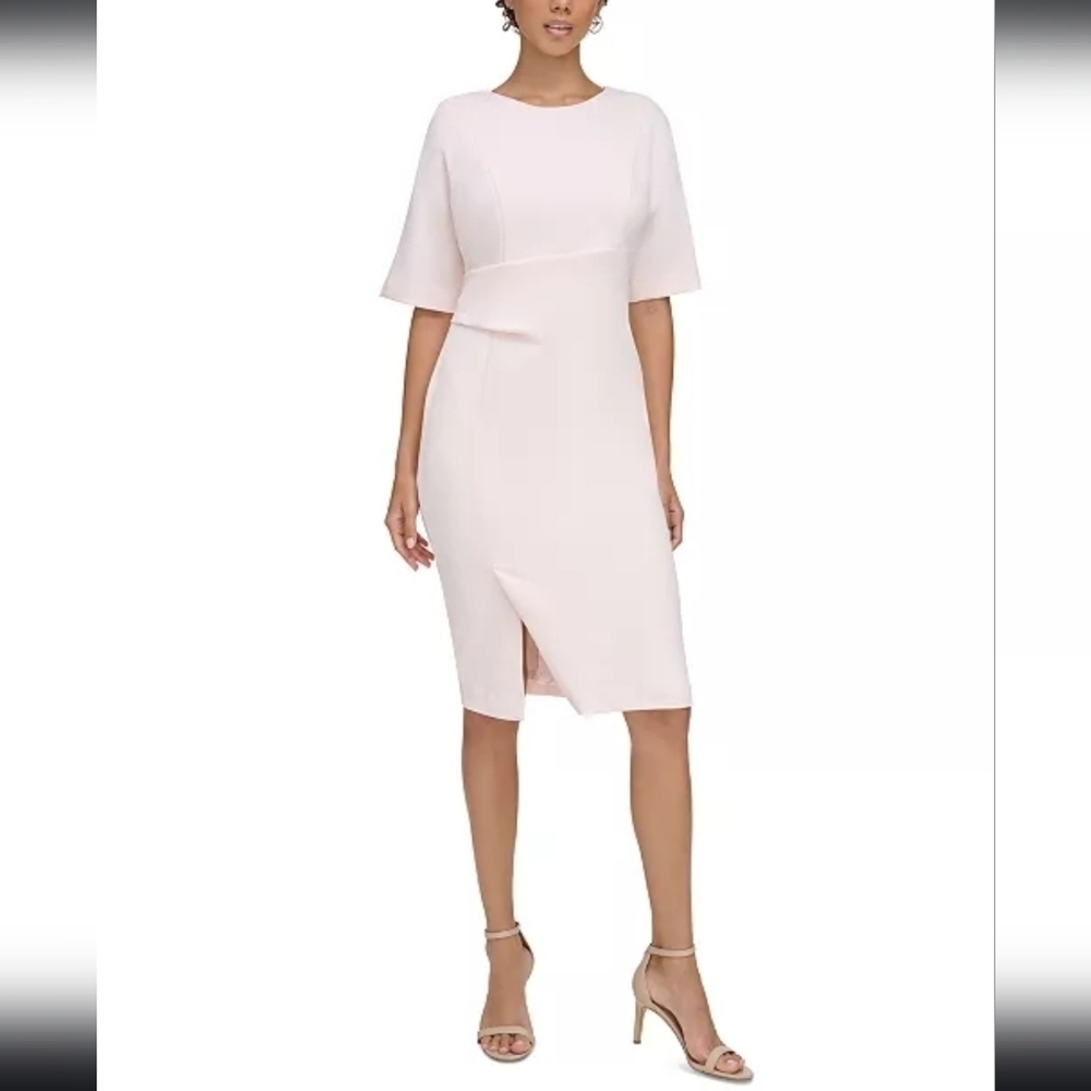 NWT Calvin Klein Short Sleeve Side Tuck Sheath Dress in Blossom Size 10